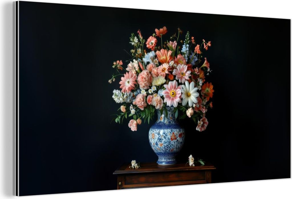 MuchoWow Wanddekoration Metall Metallbild Wandkunst 80x40 cm Holz - Vase - Farben - Blumen MuchoWow Aluminium Gemälde - Wanddekoration - Alubild