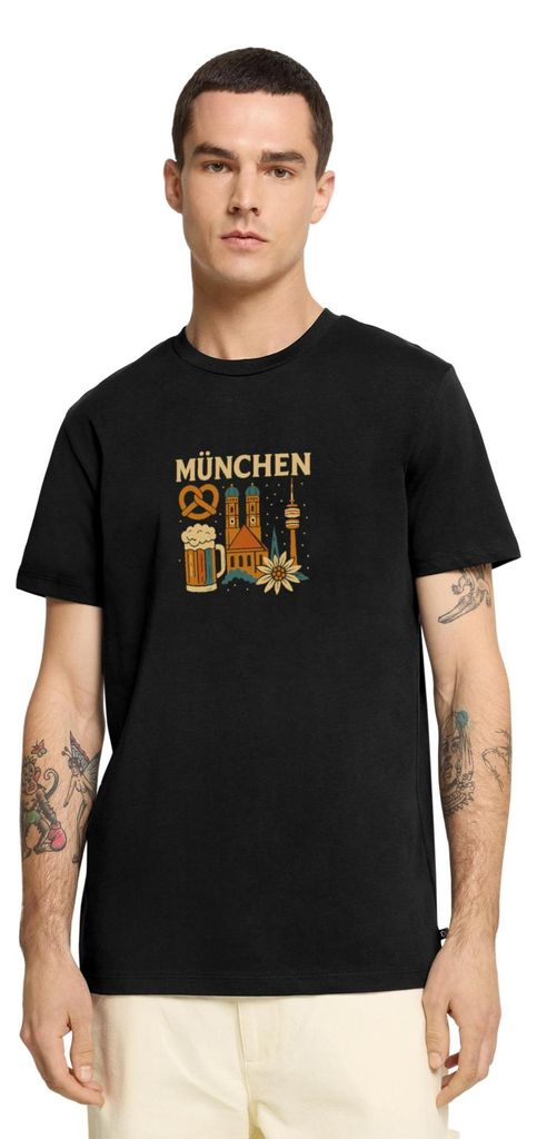 Spreadshirt München Bayern Edelweiss Brezn Bierkrug Männer Premium T-Shirt, L, Schwarz