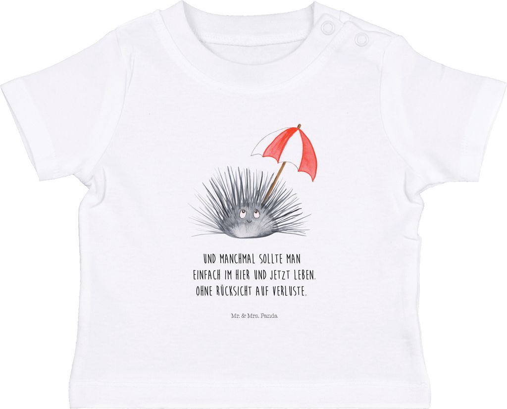 Mr. & Mrs. Panda T-Shirt Seeigel 12. - 18. Monat - Weiß - Geschenk, Baby Kurzarmshirt, Meer, Baumwollshirt, Organic, Lebe, Öko, Selbstliebe, Hier...