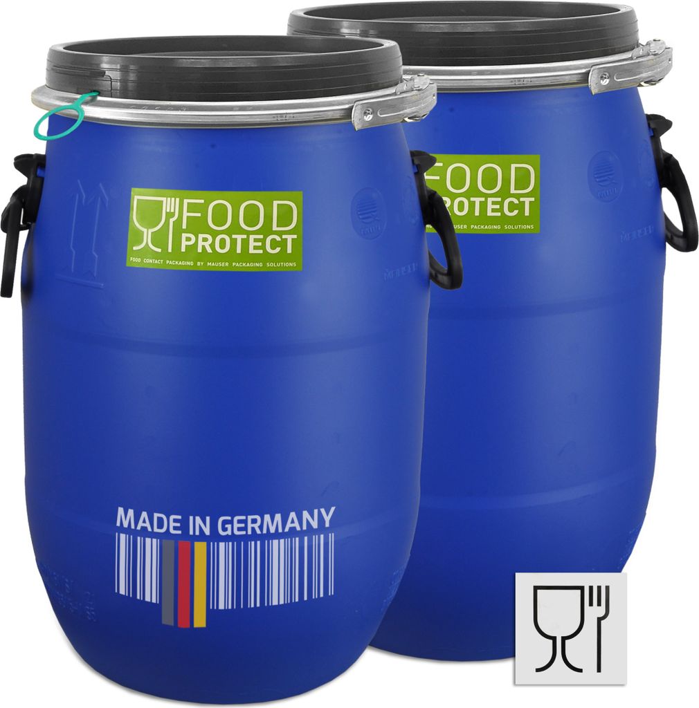plasteo® 2 Stück 30 Liter Deckelfass Weithalsfass Lagerfass Produktbild 
