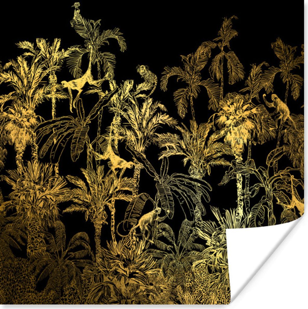 MuchoWow Poster Dschungel - Gold - Schwarz 30x30 cm - Wandposter - Printing
