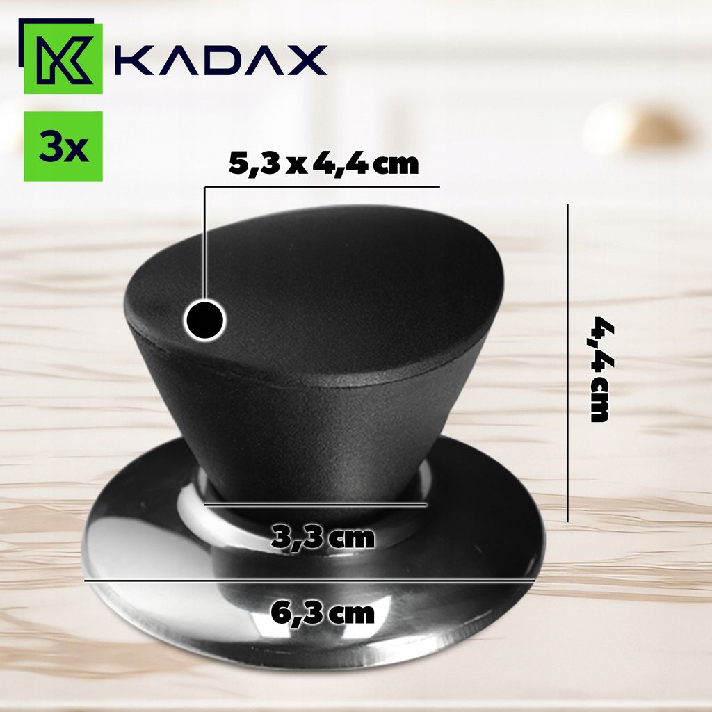 KADAX Topfdeckelgriffe – 3 Feuerfeste Ersatzgriffe Aus Edelstahl & Kunststoff Für Kochtöpfe & Pfannen (schwarz Glänzend)