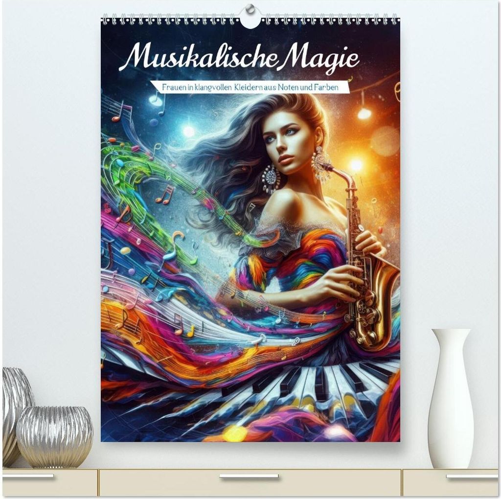 Musikalische Magie – Frauen in klangvollen Kleidern aus Noten und Farbe (hochwertiger Premium Wandkalender 2026 DIN A2 hoch), Kunstdruck in Hochg...