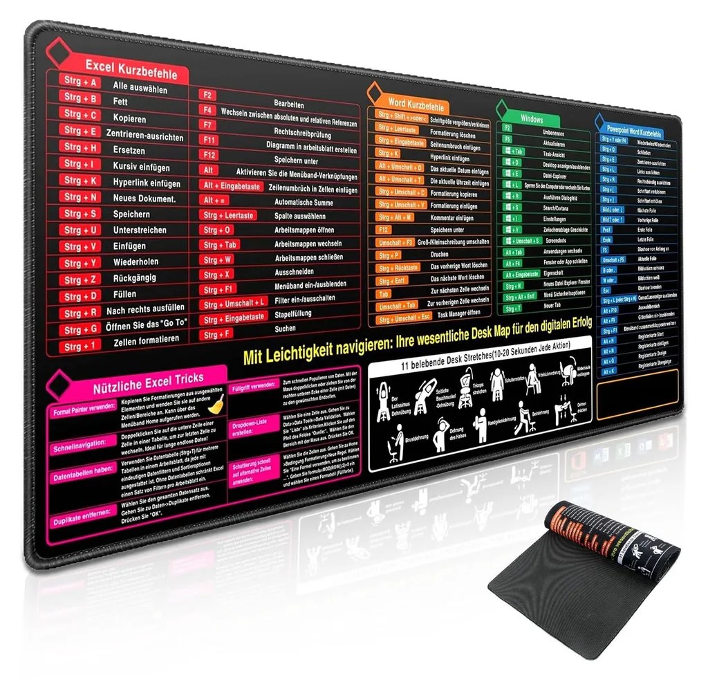 Sous-main de bureau XXL antidérapant avec guide Windows intégré