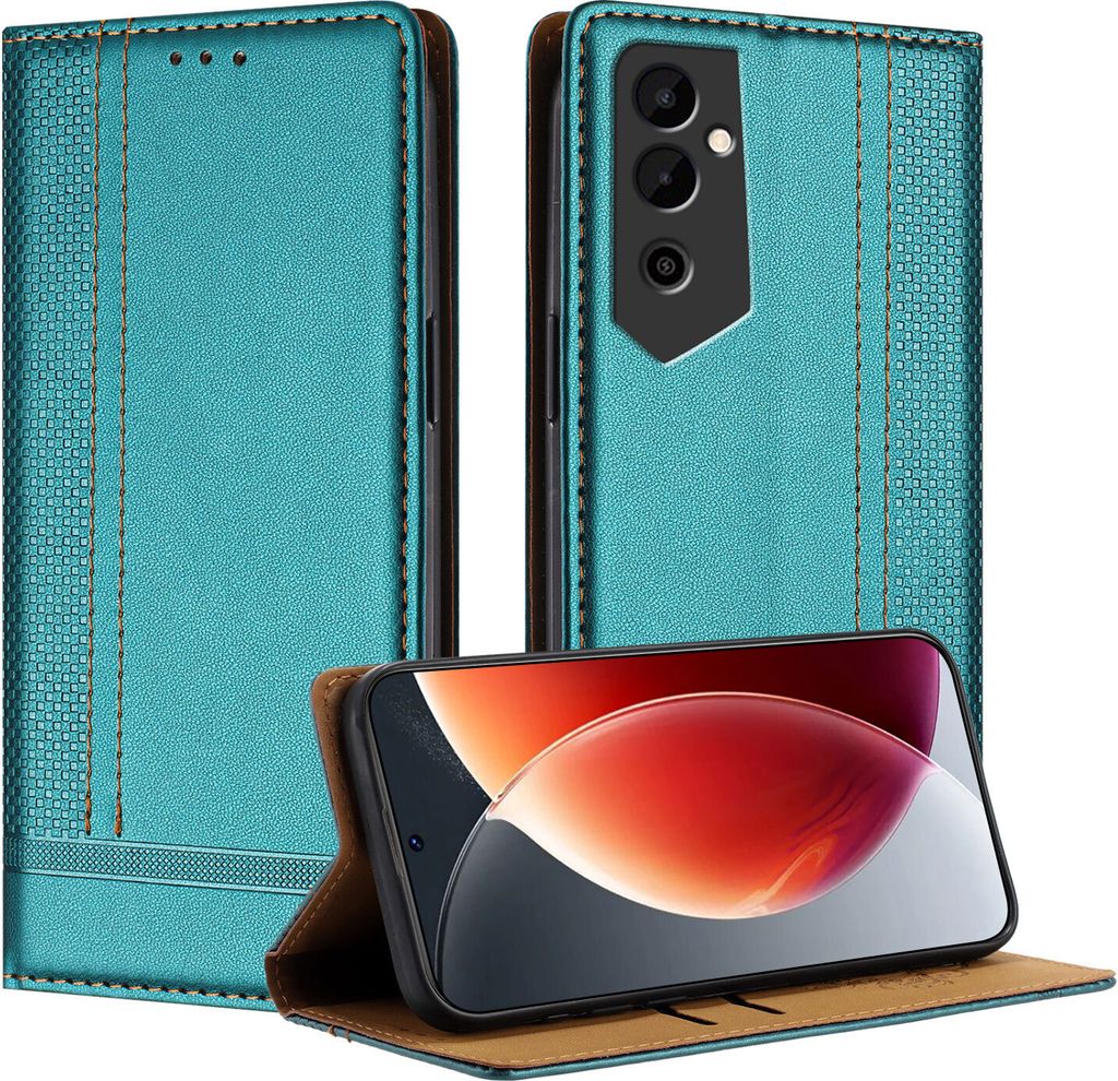 Handyhülle für Tecno Pova Neo 2 Leder Flip Klappbare Schutzhülle mit Standfunktion Grün