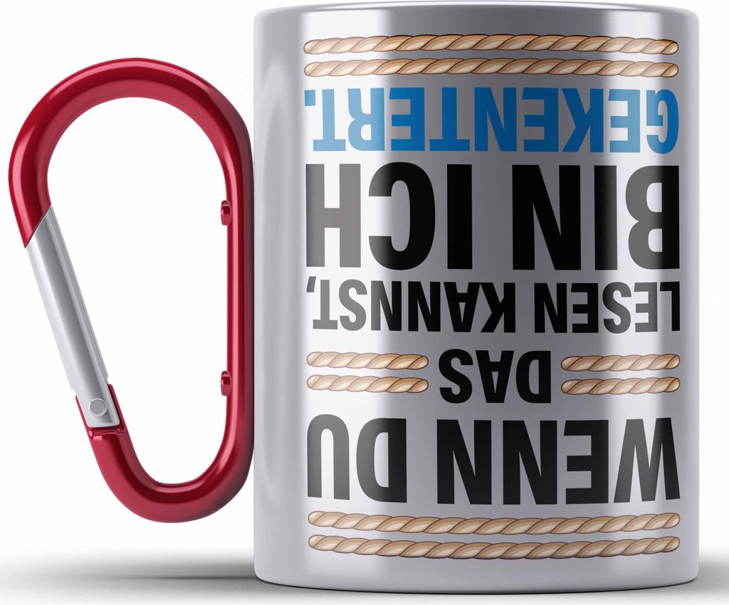 Trendation - Lustiges Segler Segelboot Gekentert Edelstahl Tasse Karabiner mit Spruch Karabiner Edelstahl Tasse Karabiner Edelstahl für Segler als...