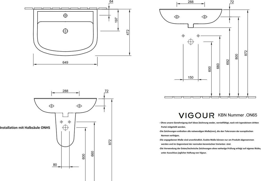 VIGOUR ONE Waschtisch 65 x 47 cm, weiß Produktbild 5