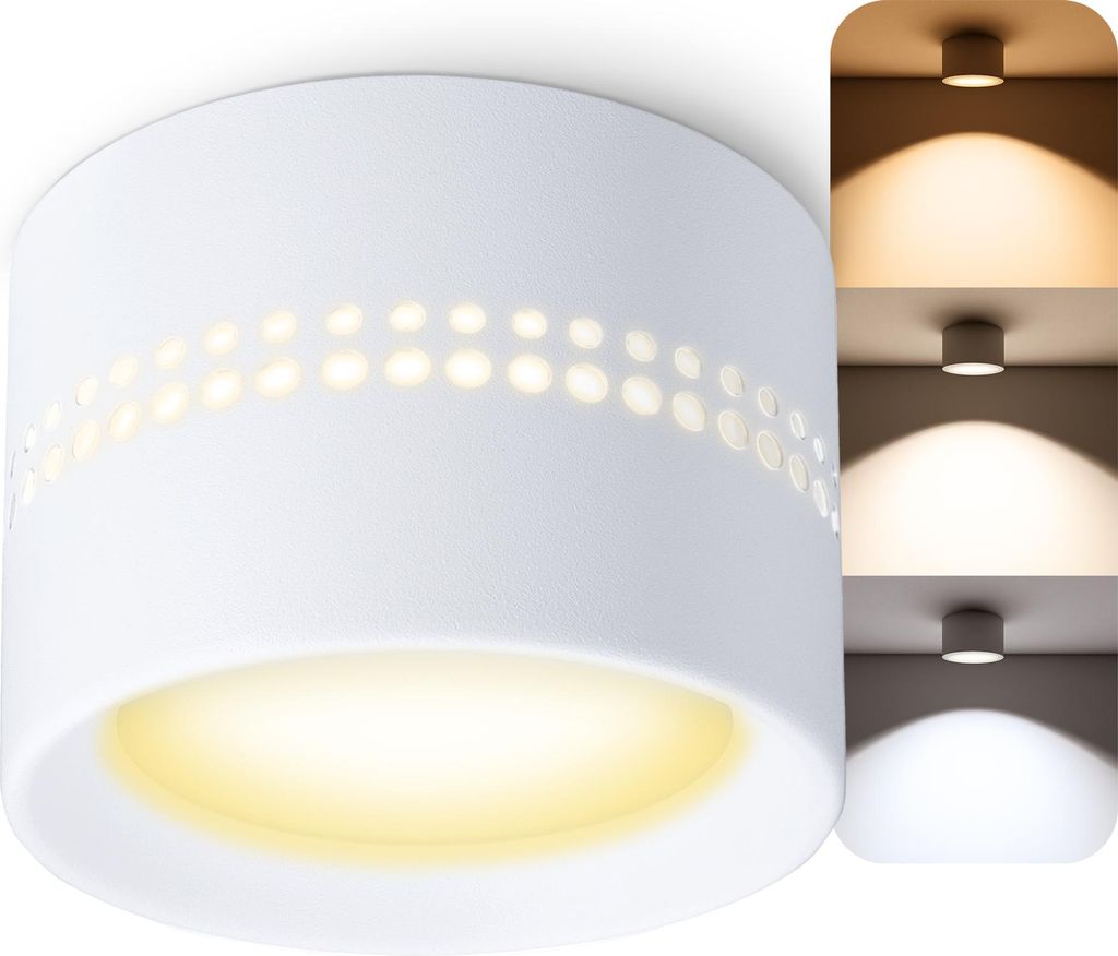 SSC-LUXon ALAPI Deckenspot weiß rund inkl. GX53 Leuchtmittel dimmbar LumiFLEX Lichtfarbe warm / neutral / kalt - Aufputz Leuchte LED mit indirekte...