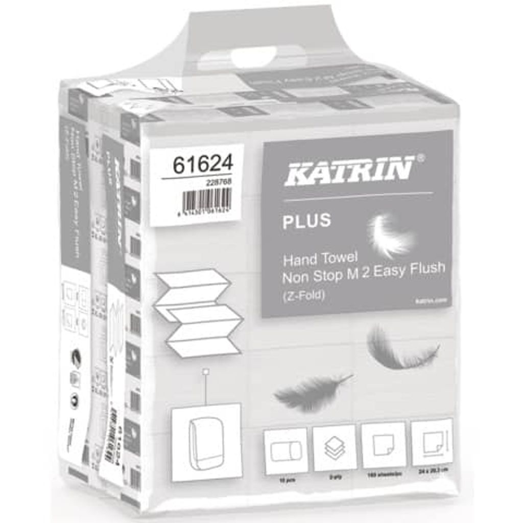 KATRIN Papierhandtücher 61624 Non Stop M 2 Easy Flush Interfold-Falzung 2-lagig 2.400 Tücher