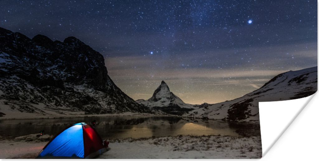 MuchoWow Poster Alpen - Sternenhimmel - Zelt 80x40 cm - Wanddeko