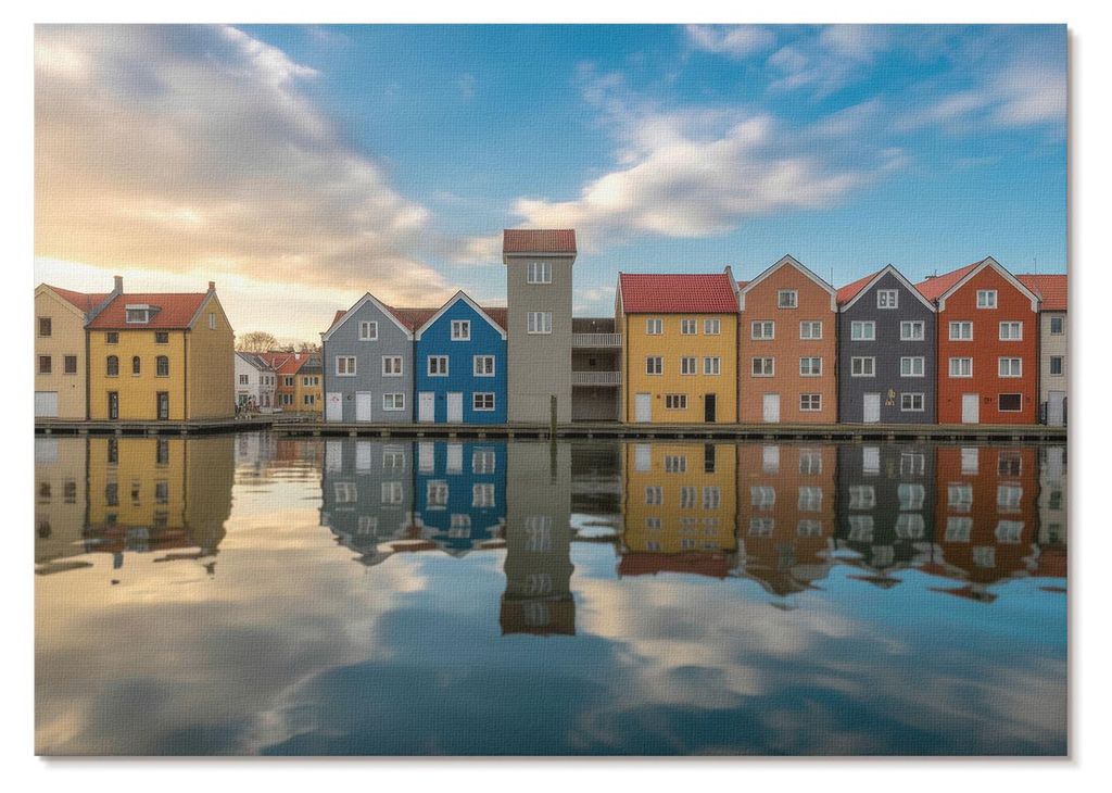 POSTER - 84x59 cm (A1) - Kalio - Bunte Häuser am Wasser, Spiegelungen, Architektur - Wandbild für Wohnzimmer Schlafzimmer & Flur, Modernes Poster...