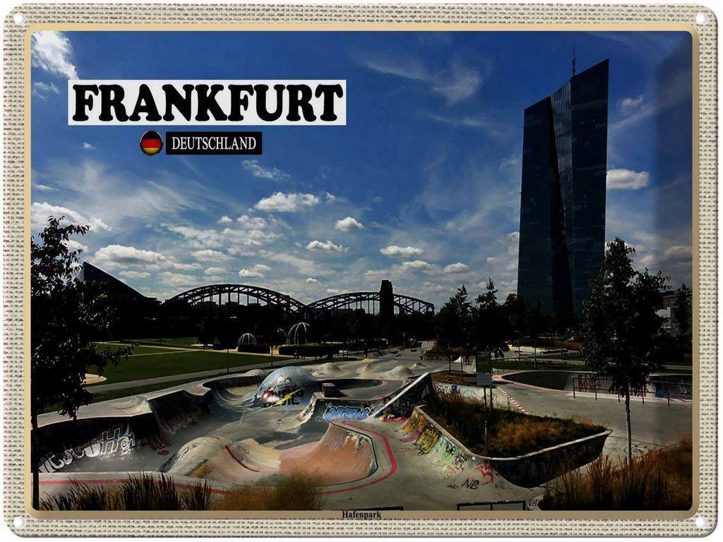 vianmo Blechschild 30x40 cm Frankfurt Hafenpark Skatepark Bildmotiv Reisemotiv Abenteuer Reisen