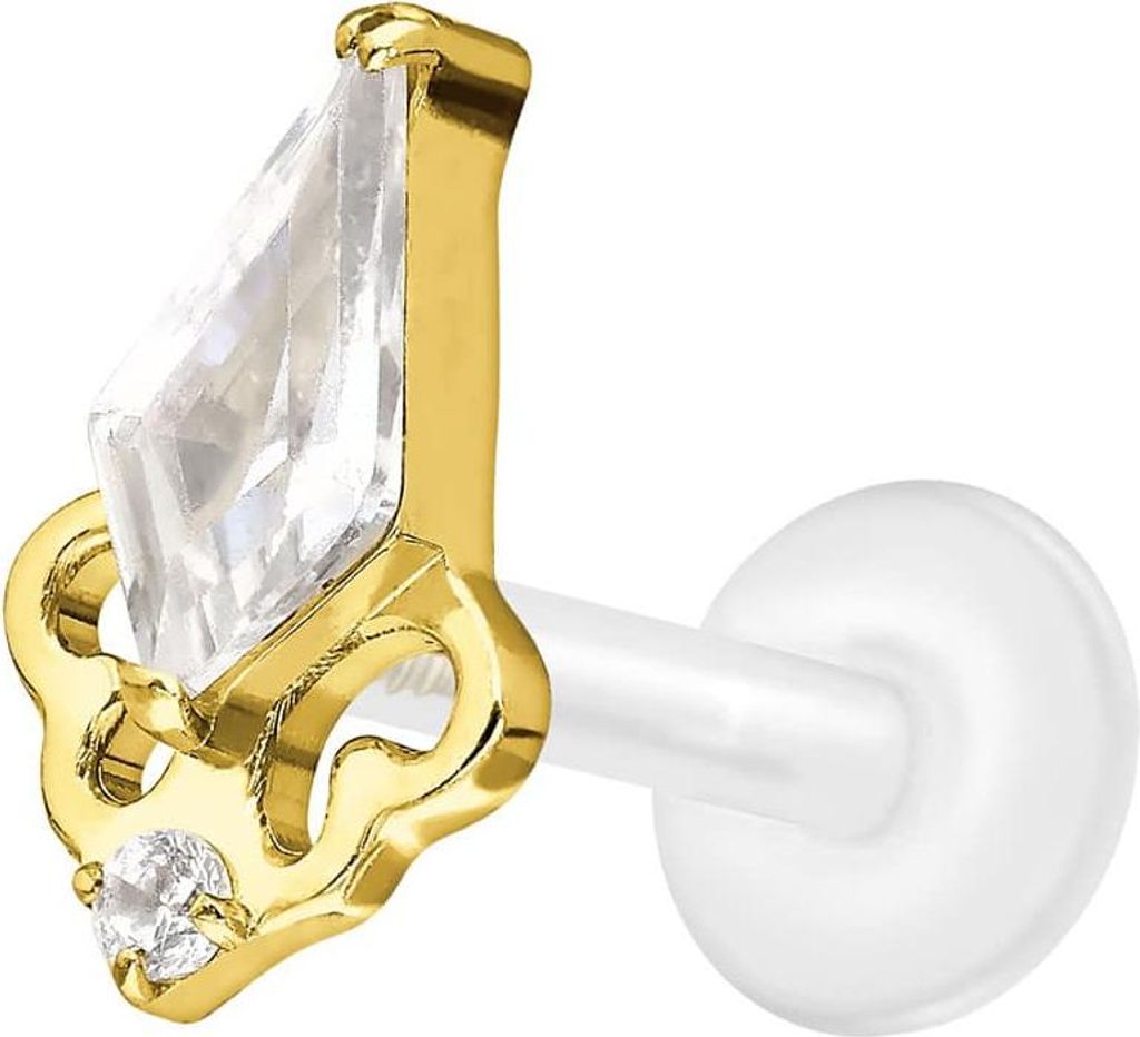 Ohrpiercing, Nasenpiercing PTFE Labret mit Innengewinde + Titan-Aufsatz KRISTALLSCHILD Gold Stablänge: 10mm | Stabstärke: 1,2mm