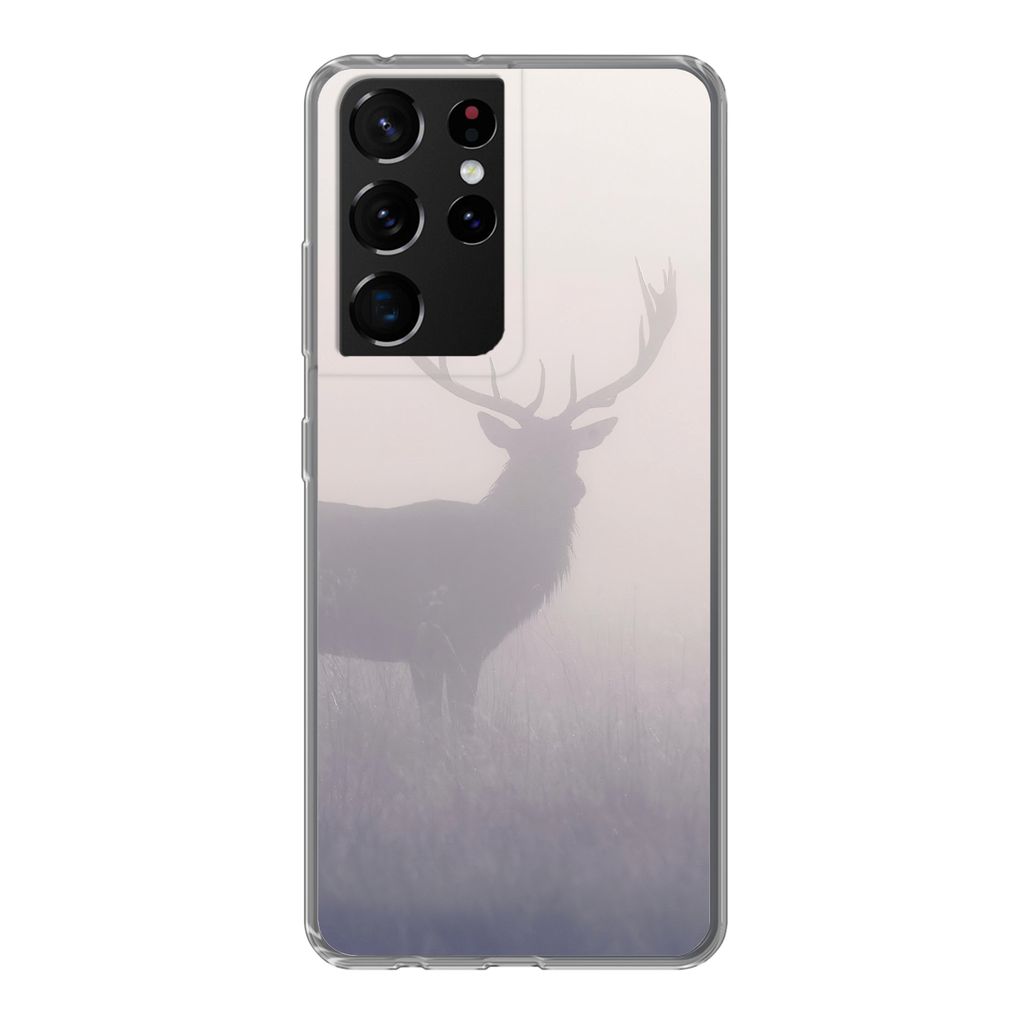 MuchoWow Handyhülle Schutzhülle Hülle für Samsung Galaxy S21 Ultra Hirsche - Nebel - Morgen Silikon Softcase Handy Hülle - Mobiltelefon