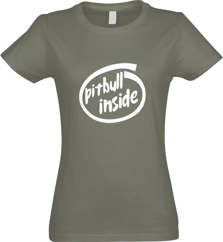 Kiwistar - T-Shirt tailliert - Damen - Olive - Pitbull Inside - mit Motiv Bedruckt - Funshirt Design - Sport - Freizeit - Damen - S