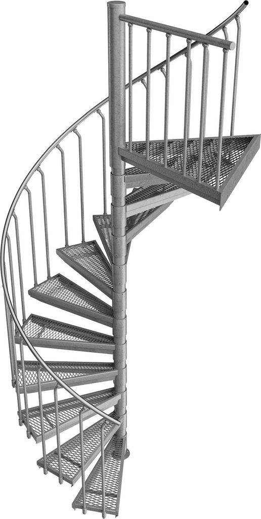Spindeltreppe Ø 160 cm | Höhen: 216-233 cm | 11 Stufen, ein Podest | Streckgitter Stufenbelag, Feuerverzinkt