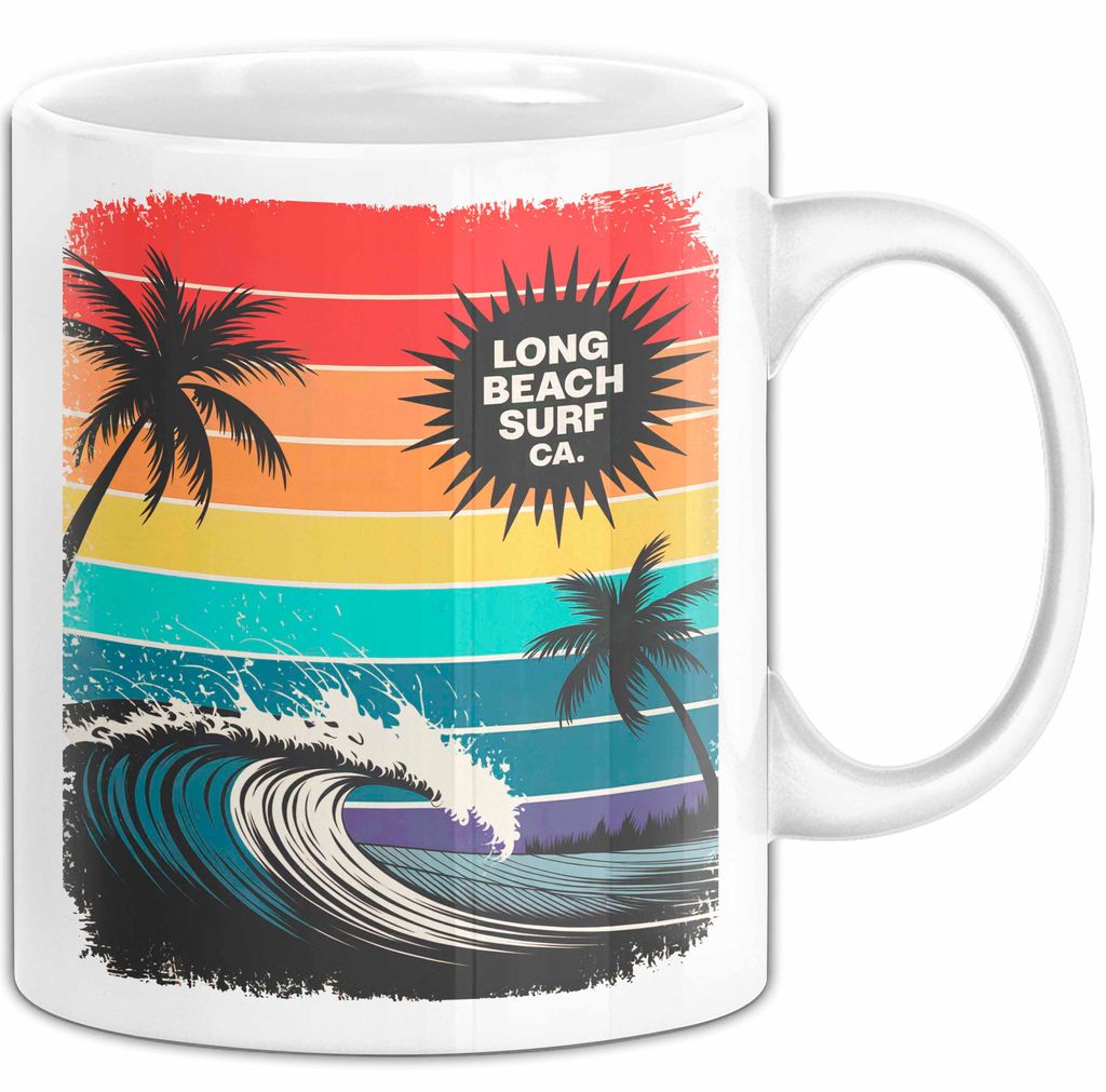 Los Angeles LA Kalifornien USA Tasse Geschenk Lustige Geschenkidee Spruch Retro Surfen (Weiß)