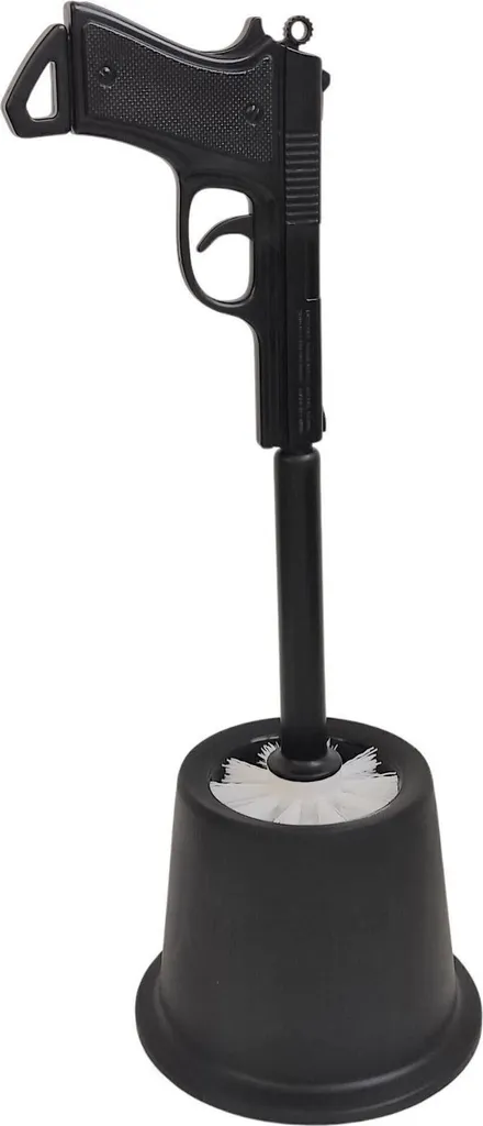 Brosse WC pistolet originale noire et son socle de rangement discret 40cm