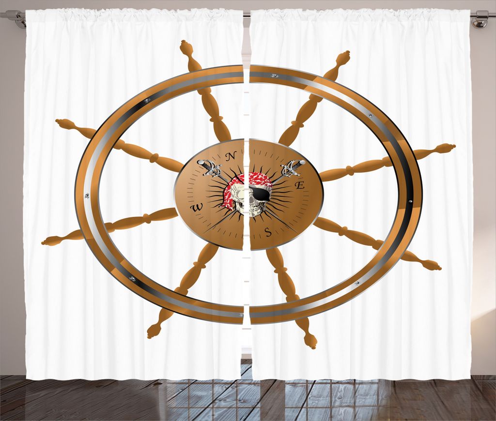 ABAKUHAUS Jahrgang Rustikaler Vorhang, Piraten-Meer-Schiffs-Rad, Wohnzimmer Universalband Gardinen mit Schlaufen und Haken, 280 x 245 cm, Braun sch...