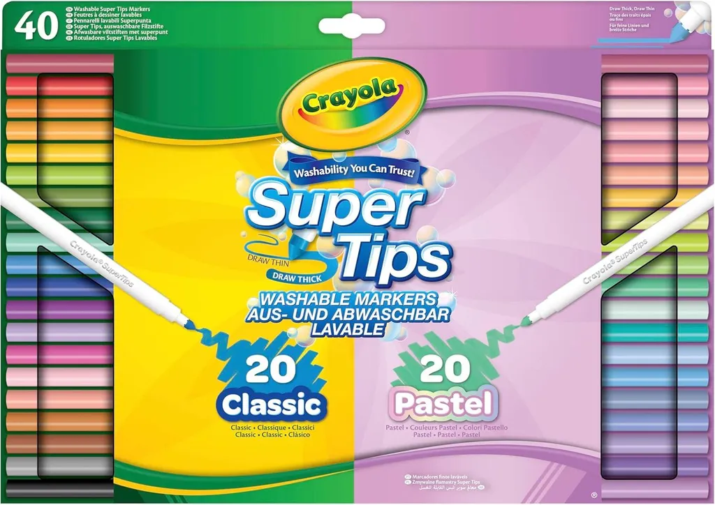 Feutres Crayola Supertips 40 Couleurs : Dessinez sans Taches ni Limite
