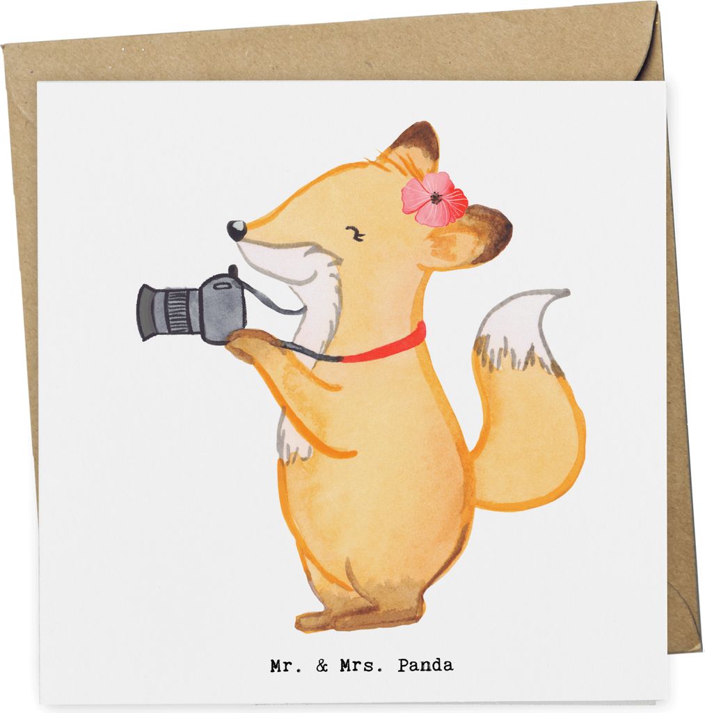 Mr. & Mrs. Panda Grußkarte Fotografin Herz - Weiß - Geschenk, faltkarte, Fotoshooting, Klappkarte, Glückwunschkarte, Ausbildung, Fotografie, Pap...