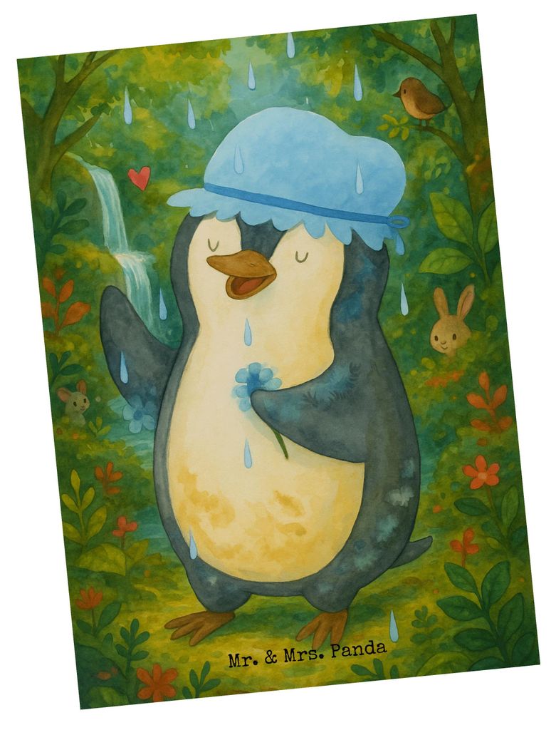 Mr. & Mrs. Panda Postkarte Pinguin Duschen Design - Weiß - Geschenk, Singen, Postkarten, Dusche, Ansichtskarten, Fotokarte, Baden, Designkarte, An...