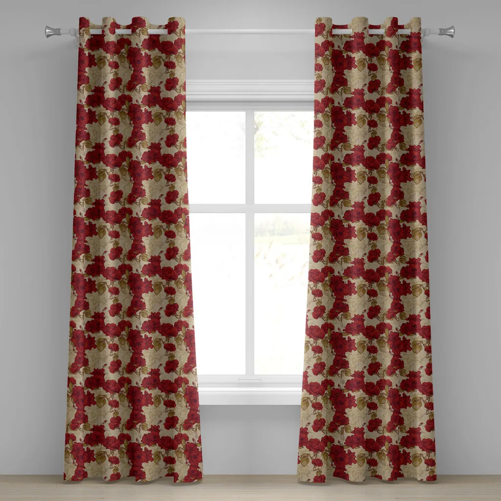 ABAKUHAUS Rideau à œillets vintage roses rouges 280x175 cm brun sable