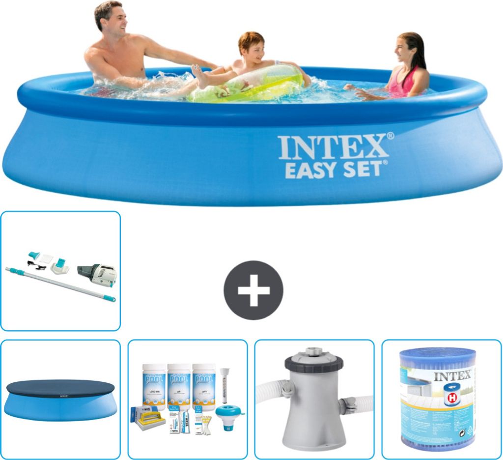 Intex runder aufblasbarer Easy Set-Pool – 305 x 61 cm – Blau – im Lieferumfang enthalten Abdeckung - Wartungspaket - Filterpumpe für Schwimm...