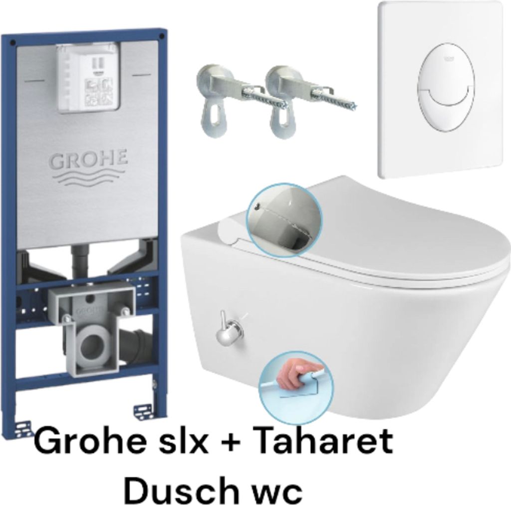 AQUAWASH Duschwc Dusch Wand WC komplett Spülrandlos mit UP-Spülkasten Grohe SLX Spülkasten Taharet mit Soft Close Wc Sitz
