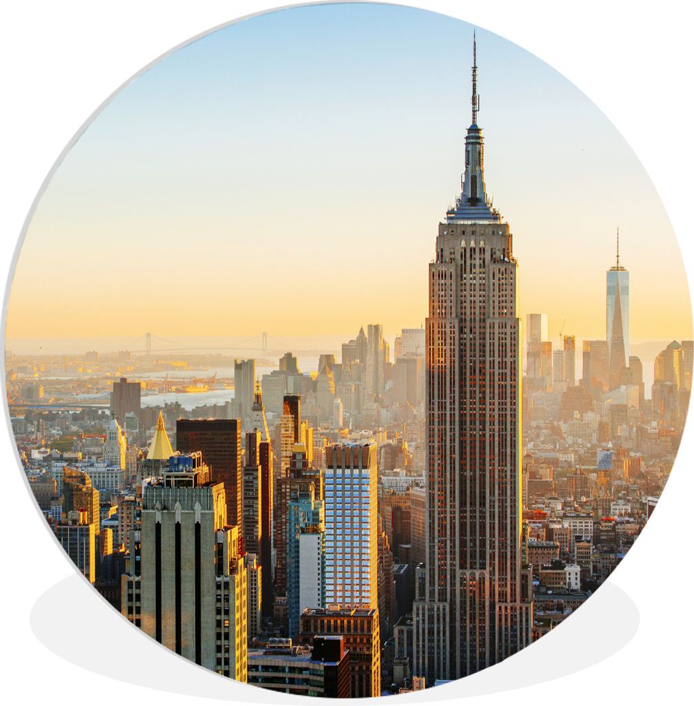 MuchoWow Rundes Wandbild - Runde Bilder Skyline von New York bei Sonnenuntergang mit dem Empire State Building Ø 30 cm Kreis Wanddekoration Kuns...
