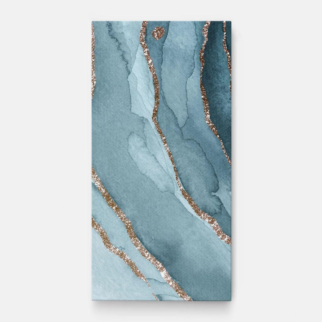 ARTHUB Leinwandbild 60x120 cm, Blue Golden Glitter | Wohnzimmerdekoration, Hängende Bilder, Wanddekoration, Heimdekoration, Abstrakte, Marmor