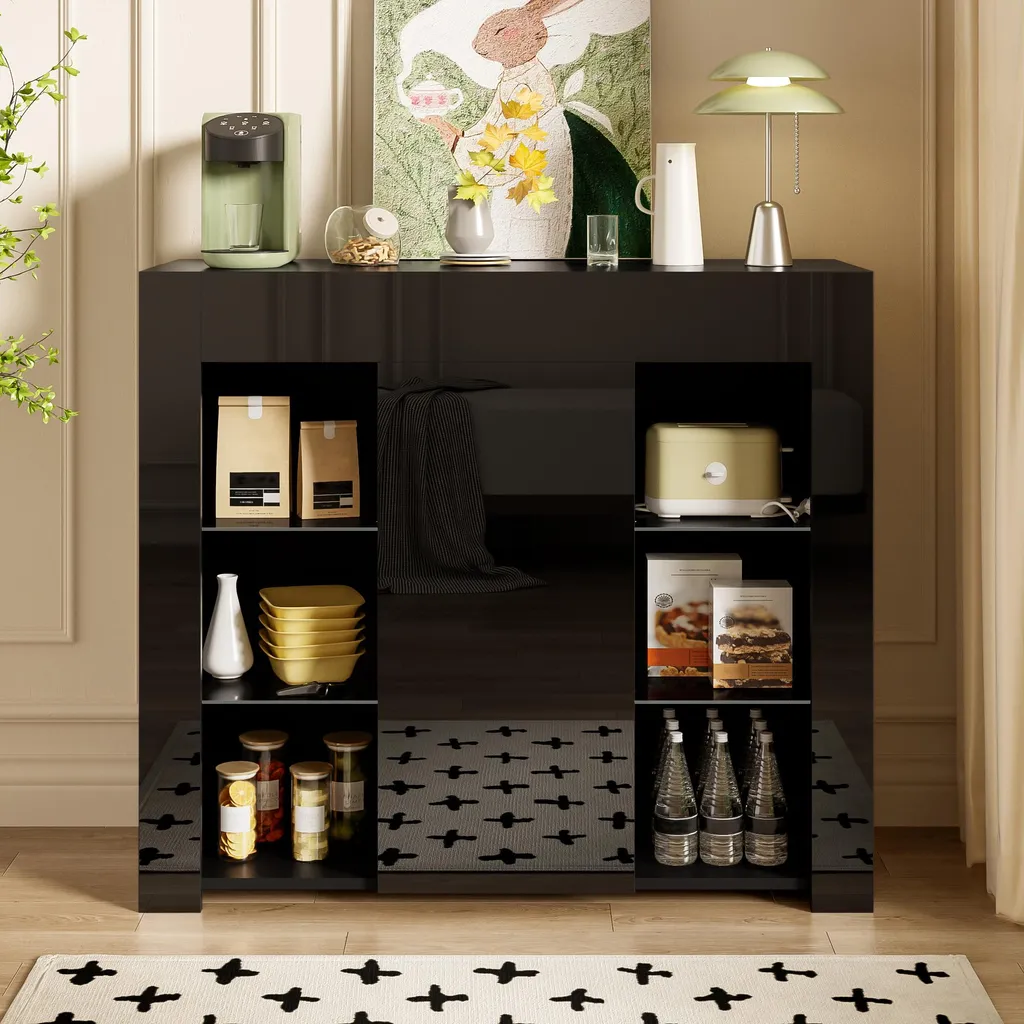 Buffet compact noir brillant Sweiko : optimisez votre petit espace chic - 9