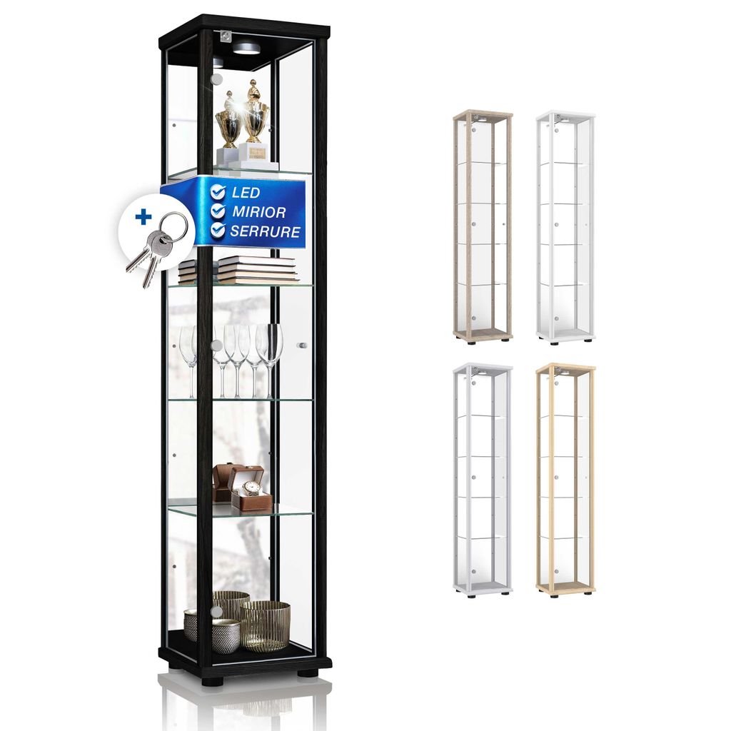K-Möbel Vitrine en verre debout en noir (176x37x33cm) avec Image du produit 