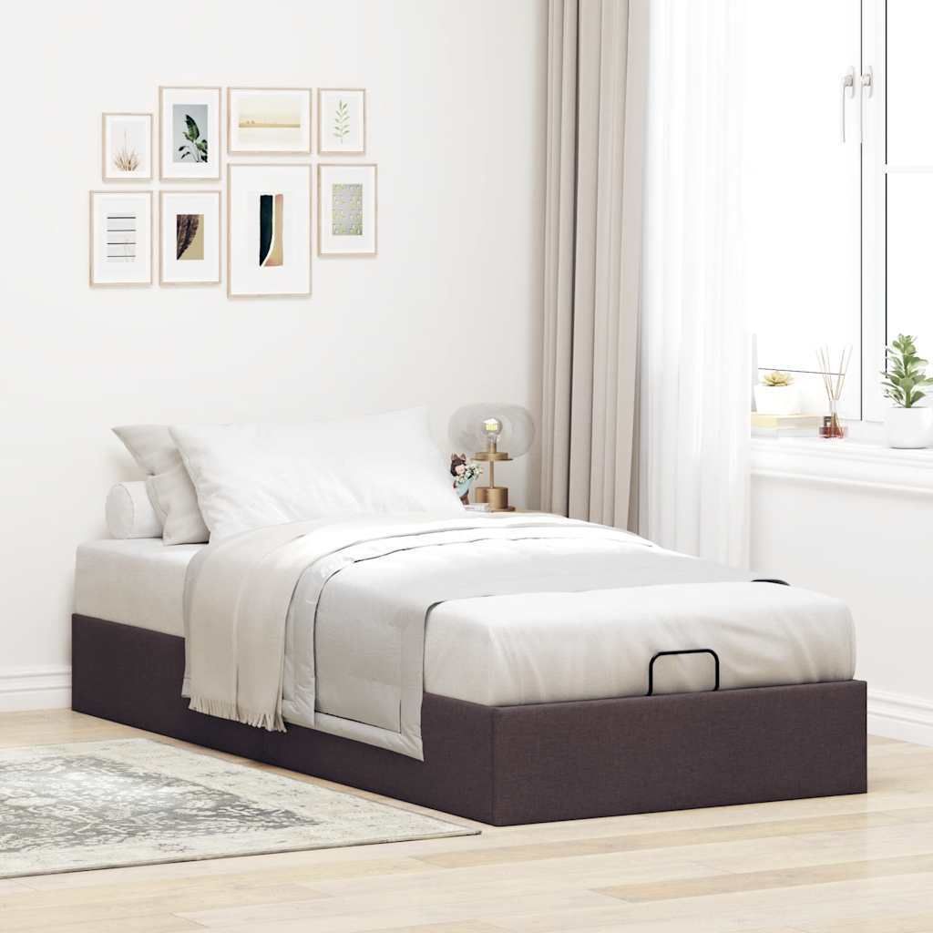 (NEU 2026) Ottoman-Bett ohne Matratze, Dunkelbraun 90x200 cm - Stoff - Klassische Betten - 37.2 kg