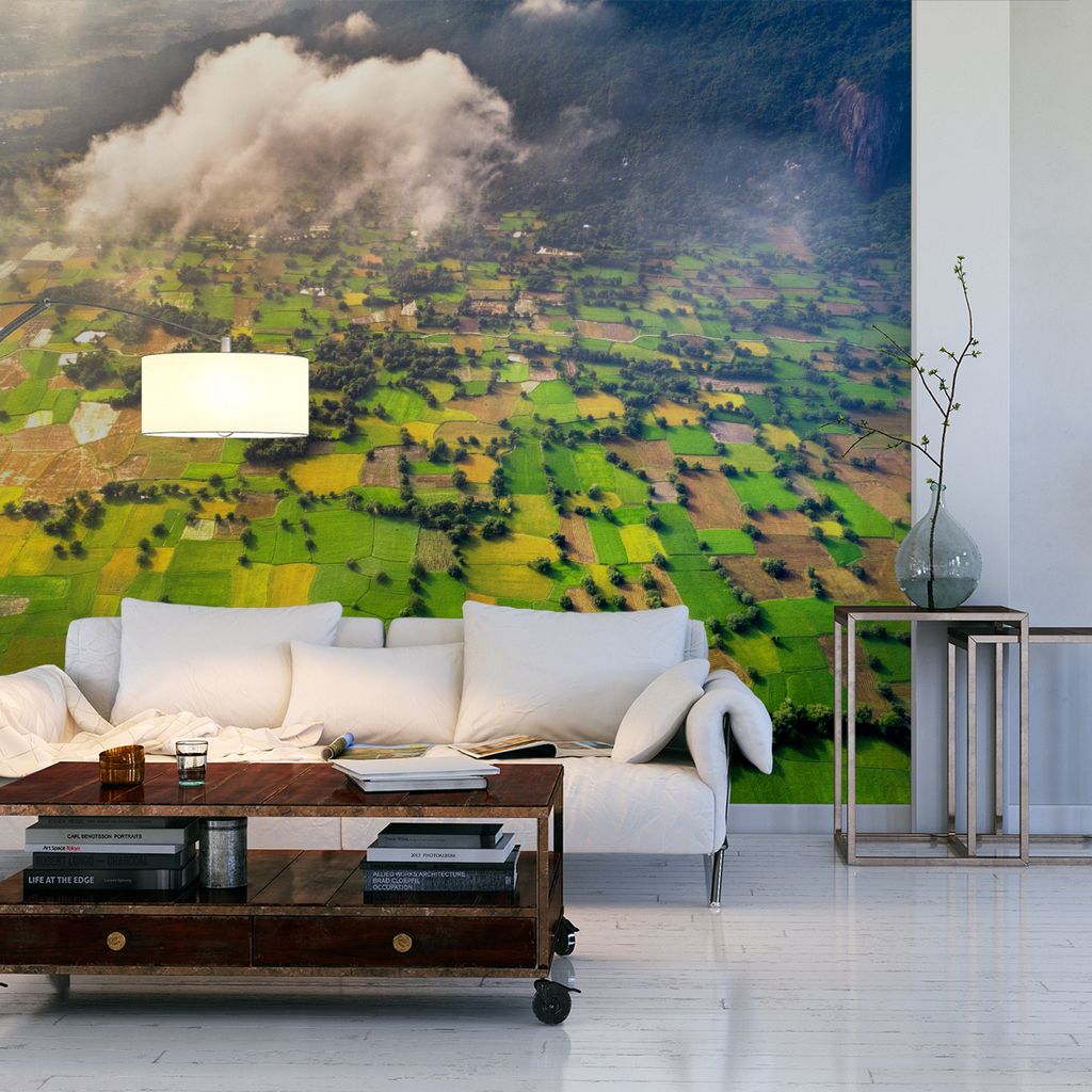 Muralo XXL Vlies FOTOTAPETE FELDER Wolken Aussicht Vogelperspektive (B) 416 cm x (H) 254 cm Tapete Wandtapete WOHNZIMMER SCHLAFZIMMER 4625