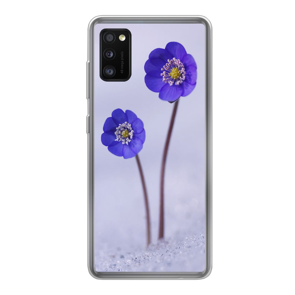 MuchoWow Handyhülle Schutzhülle Hülle für Samsung Galaxy A41 Blumen - Schnee - Lila Silikon Softcase Handy Hülle - Mobiltelefon