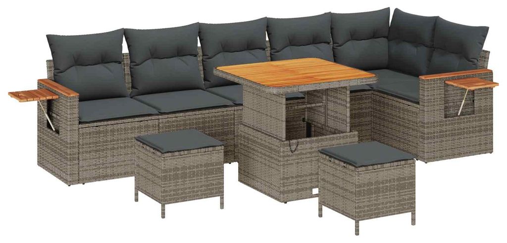 Gartensofa-set 9 pcs Grau Poly-Rattan