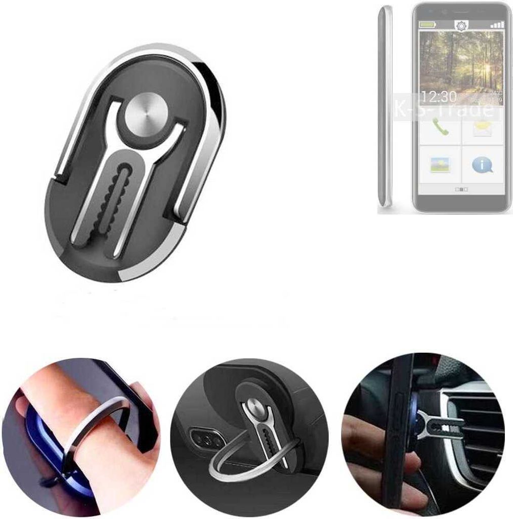 K-S-Trade 3in1 Smartphone-Ring Handy-Ring kompatibel mit Emporia Smart.3 Mini Fingerhalterung Handyring Tischständer Lüftungsgitter-Halterung Tisch