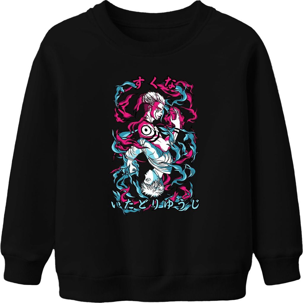 Jujutsu Kaisen Itadori Yuji Sukuna Anime Ästhetik düster Flammen Uni Kinder Sweatshirt Pullover, Schwarz, 152