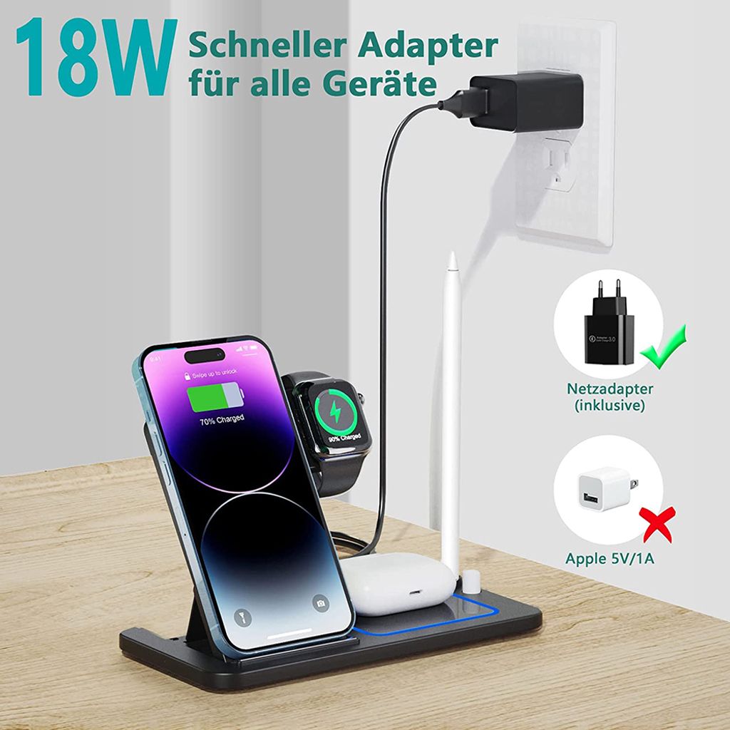 Ladestation - 4 in 1 Kabelloses Ladegerät für iPhone, Apple Produktbild 5