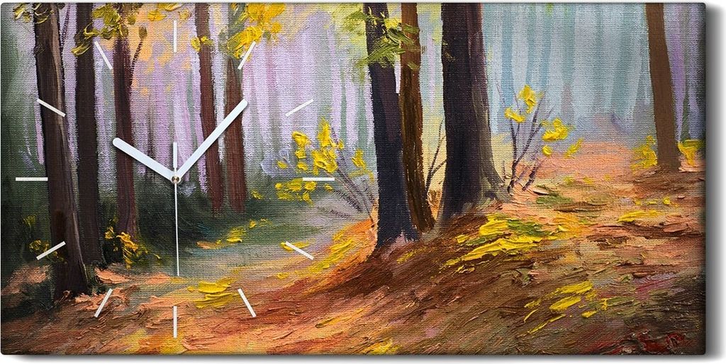 Dekor Leinwand Uhr Wandbilder Quarz 60x30 Frühling Landschafts Bäume Bunte Wald - weiße Hände