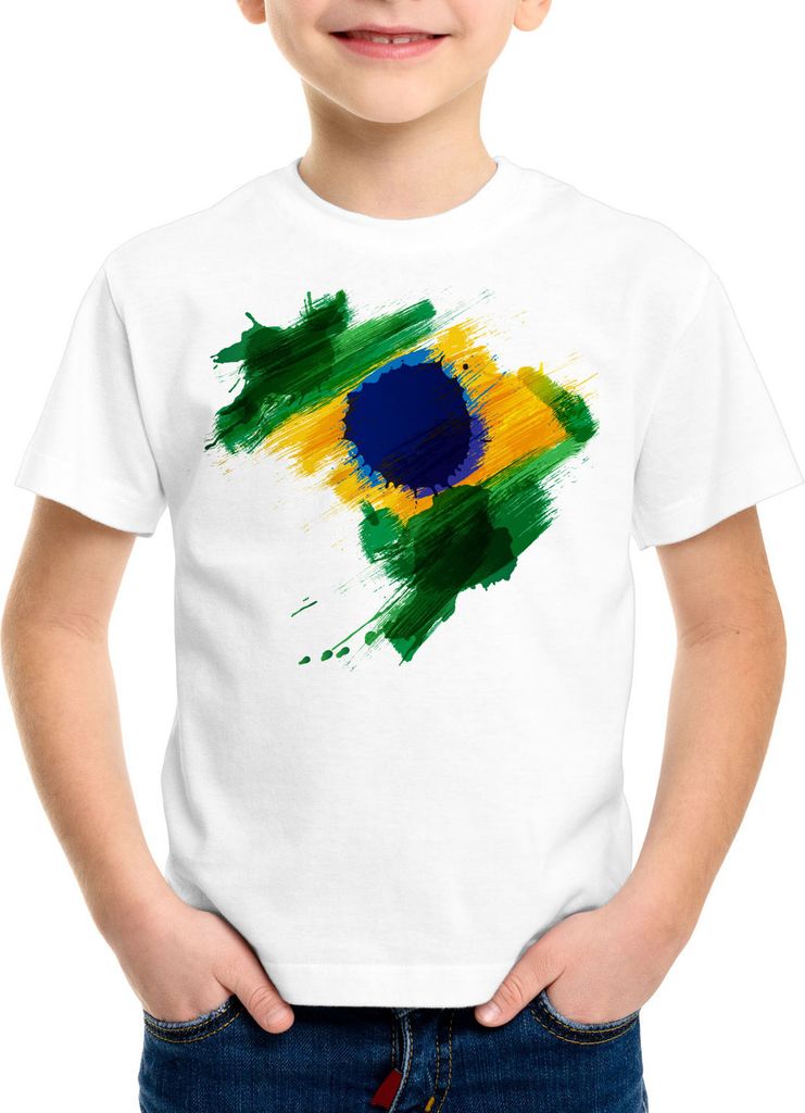 BaumwolleCloud Flagge Brasilien Kinder T-Shirt Fußball Sport Brazil WM EM Fahne