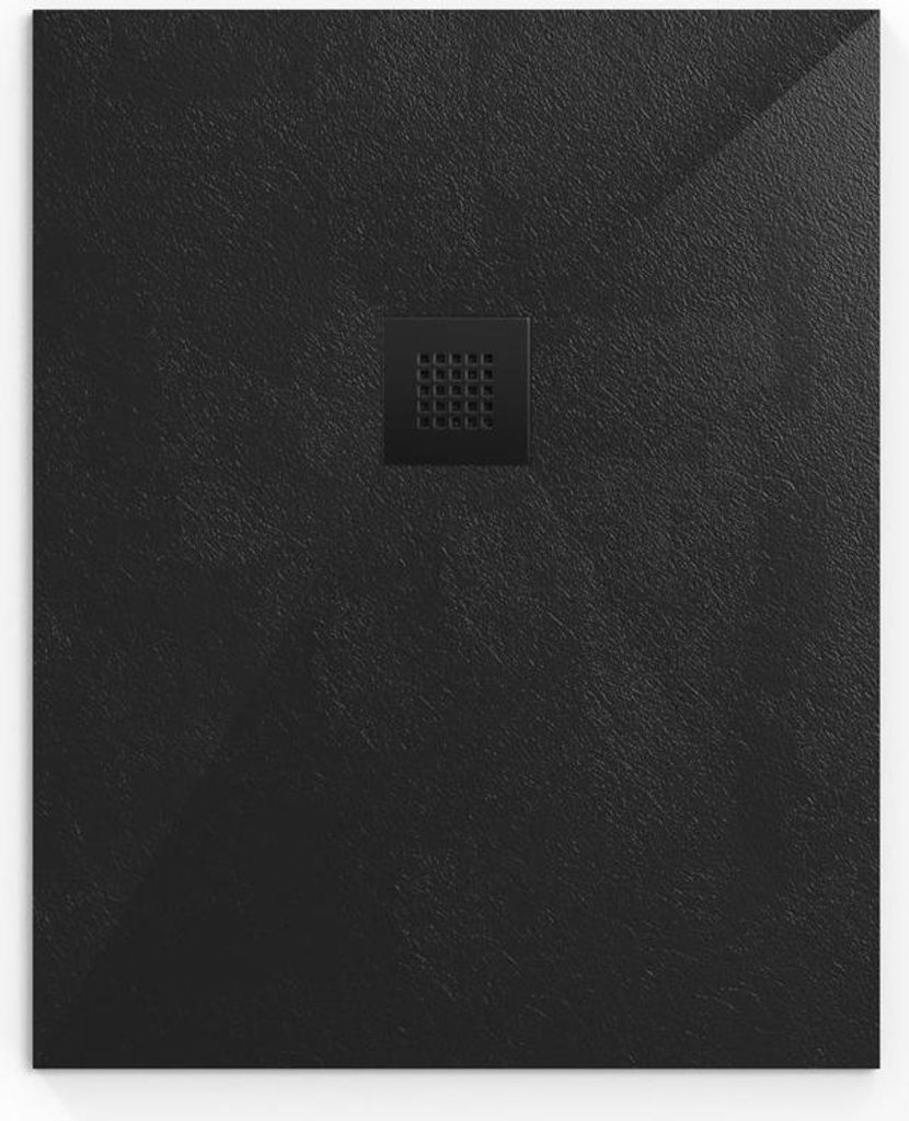 SAT ALEK Rechteckige Duschwanne Duschtasse Gussmarmor 140x80 cm, schwarz