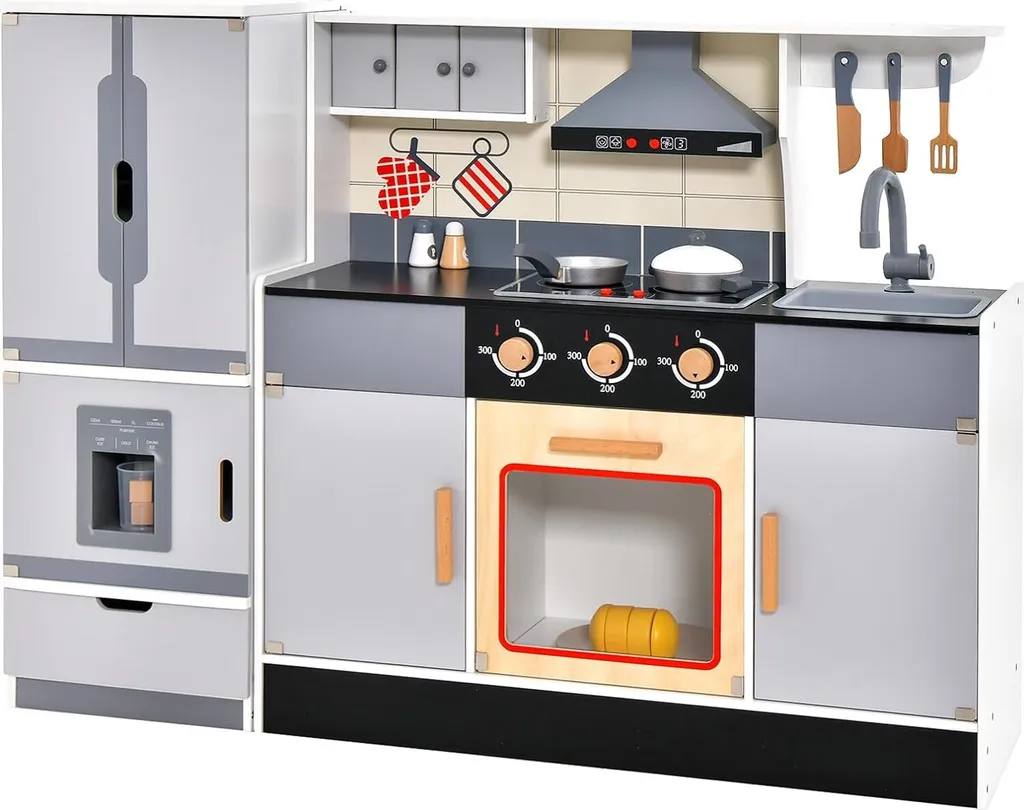 Cuisine Jouet en Bois Complète avec 12 Accessoires et Effets Sonores