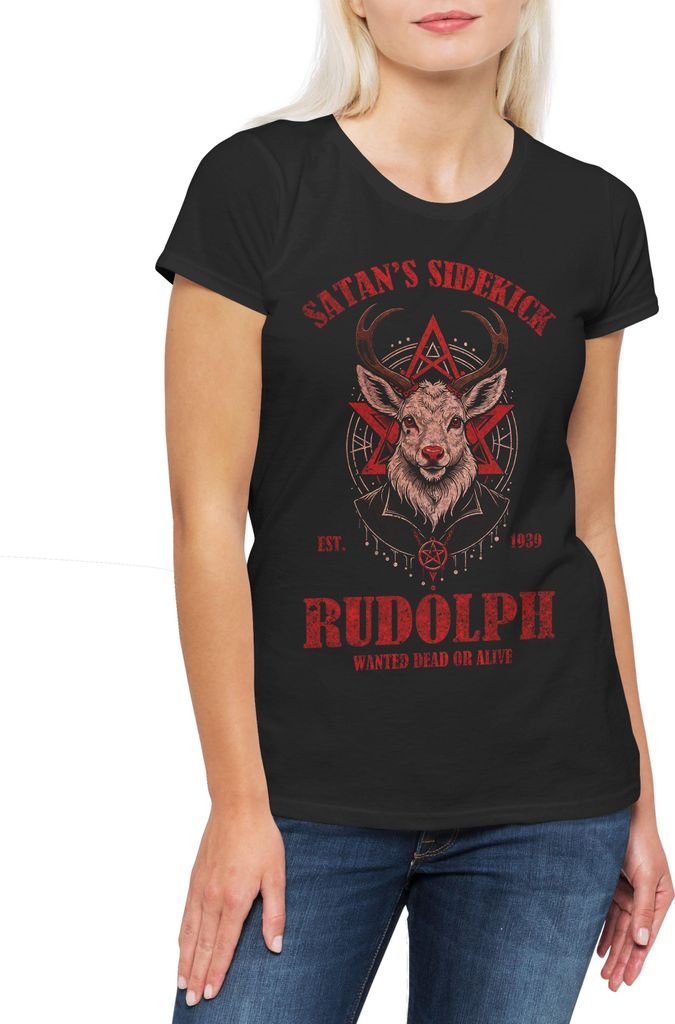 Urban Backwoods Rudolph Satan's Sidekick, Damen T-Shirt, Farbe: Schwarz, Größe: XS