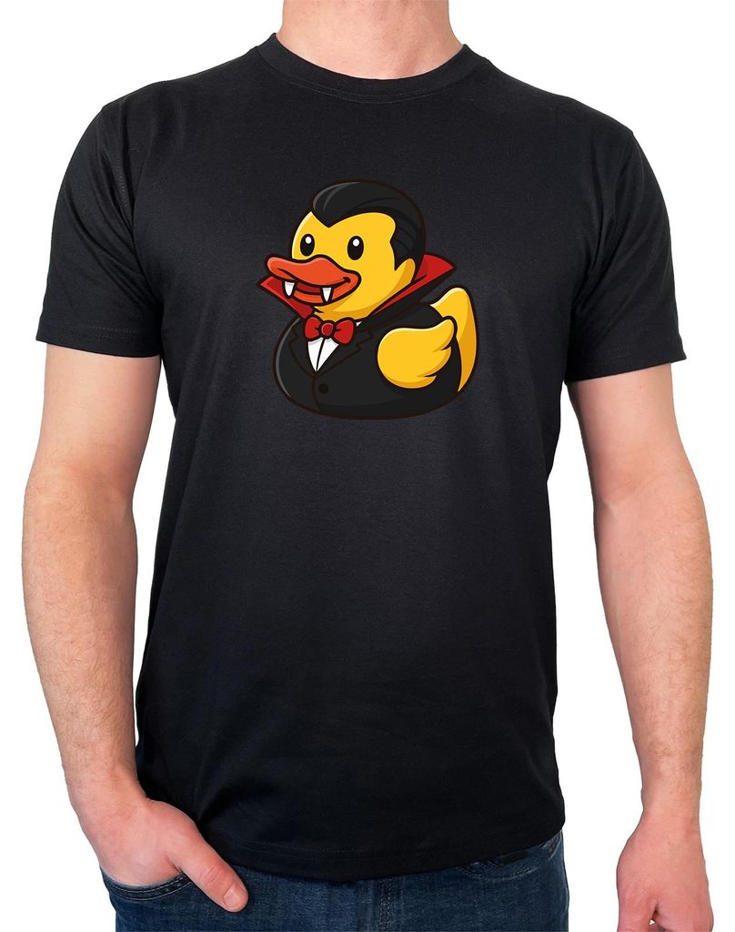 Huuraa Herren T-Shirt Quietscheente Vampir Gummiente Blutsauger XXL Black Bio Baumwolle Fairtrade Herrenshirt Geschenkidee