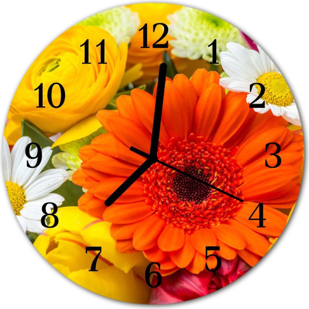Glasuhr Wanduhr Küchenuhr Echt-Glas 30fi cm Blumen mehrfarbig