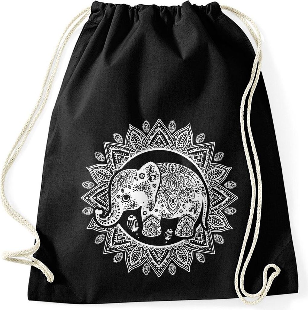 Turnbeutel Elefant Mandala Boho Bohamian Ethno Tribal Ornament Autiga schwarz unisize