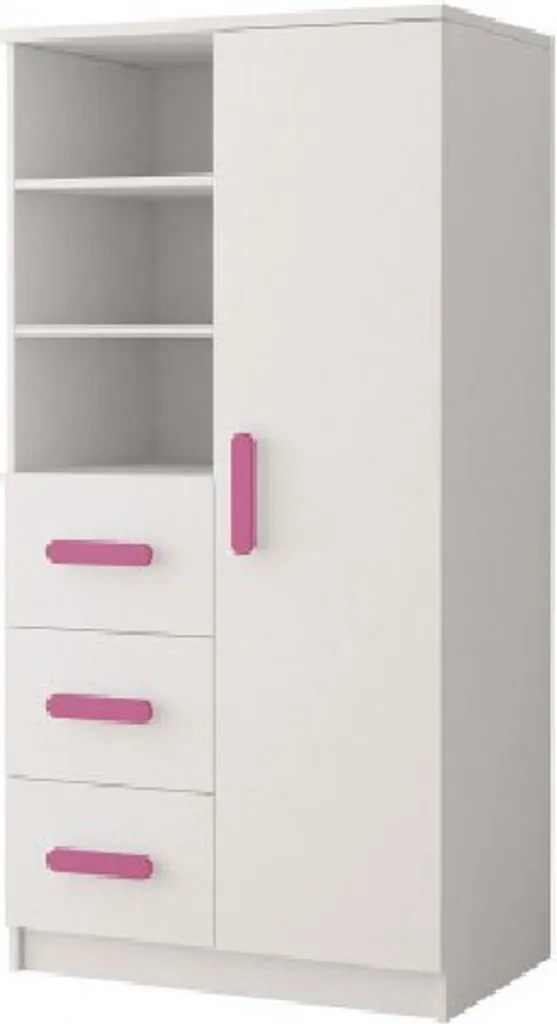 Armoire SVEN 1 design scandinave, étagères modulables et tiroirs roses