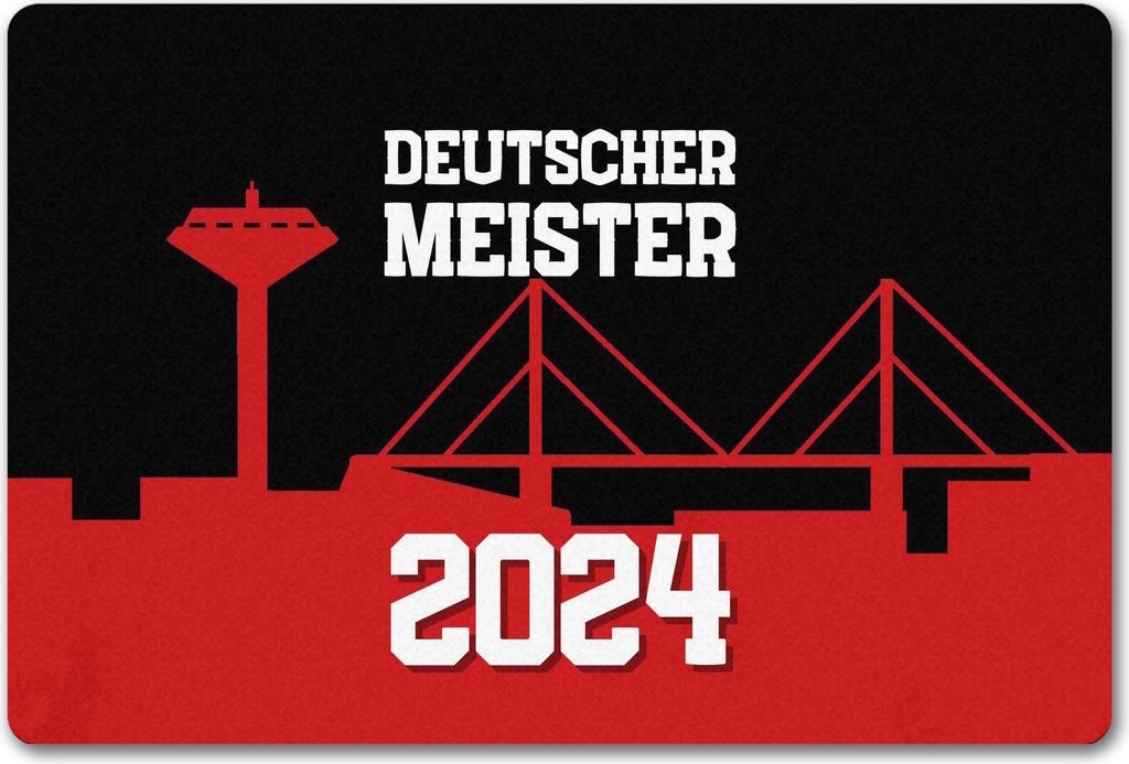 Leverkusen Fußmatte in 40x60 cm ohne Rand mit Spruch Deutscher Meister 2024